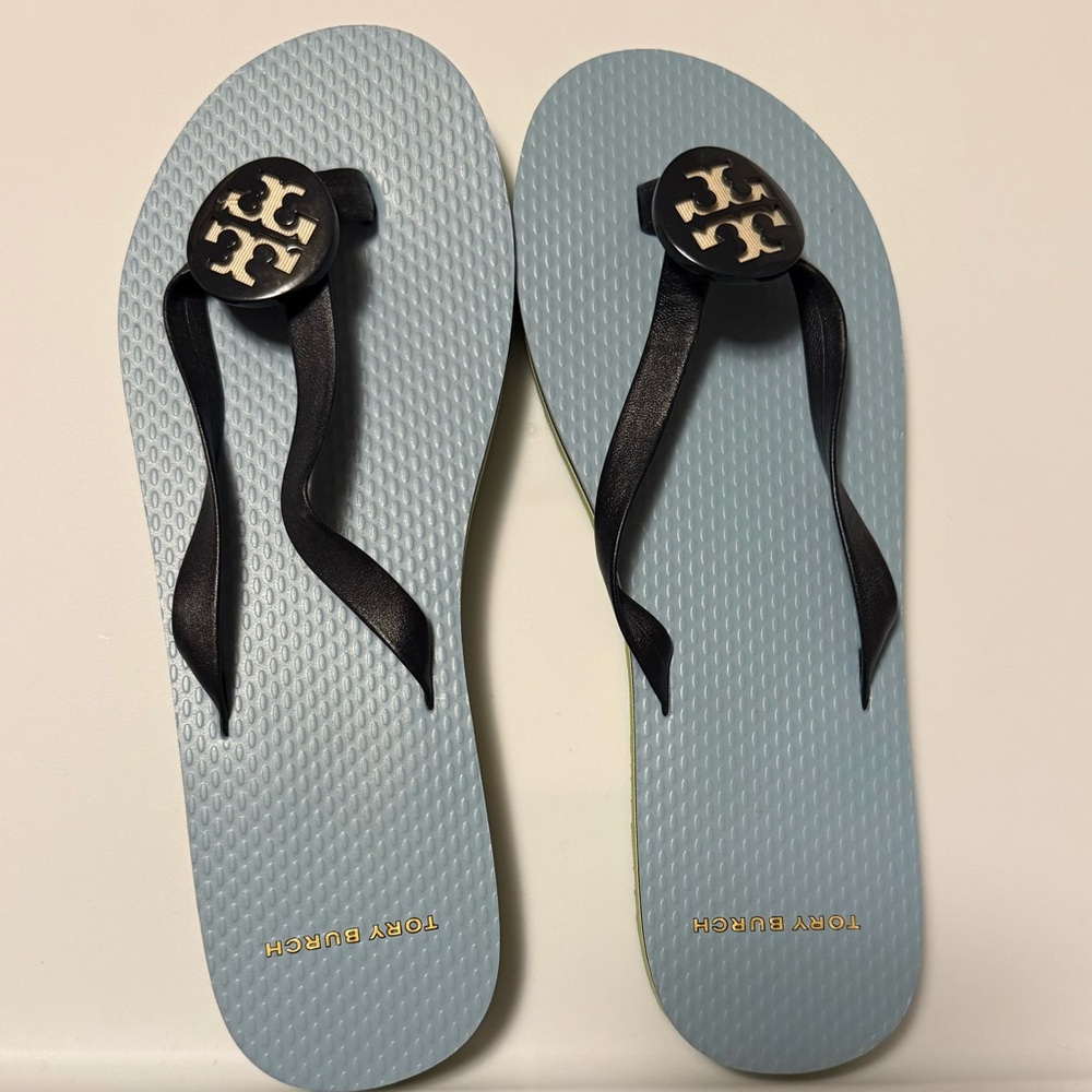 Tory Burch Light Blue and Navy Sandals